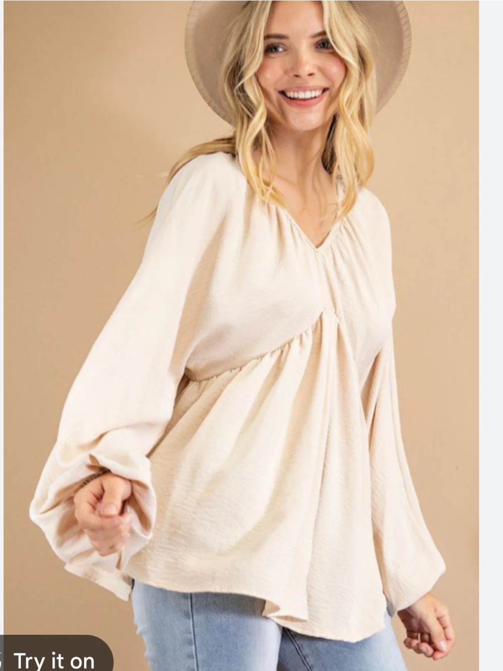 Size S/M Boho cream babydoll top